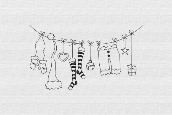 Charming Santa's Clothesline Sketch Line Art