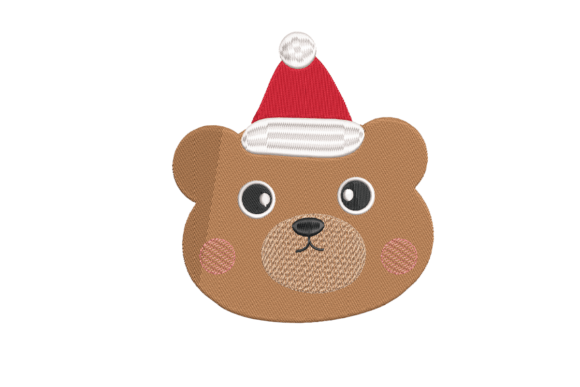 Christmas Bear Face: A Cheerful Embroidery Design