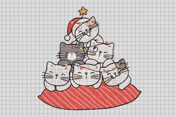 Christmas Cat Fam with Lights: A Festive Embroidery Delight