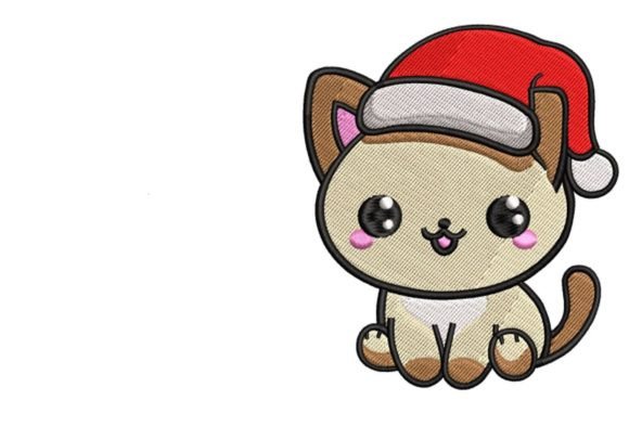 Cute Christmas Cat: A Festive Embroidery Delight